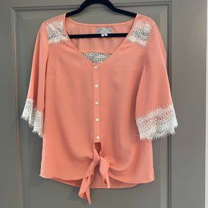 Solerno Sherbert Orange Lace Trim Blouse - sz S